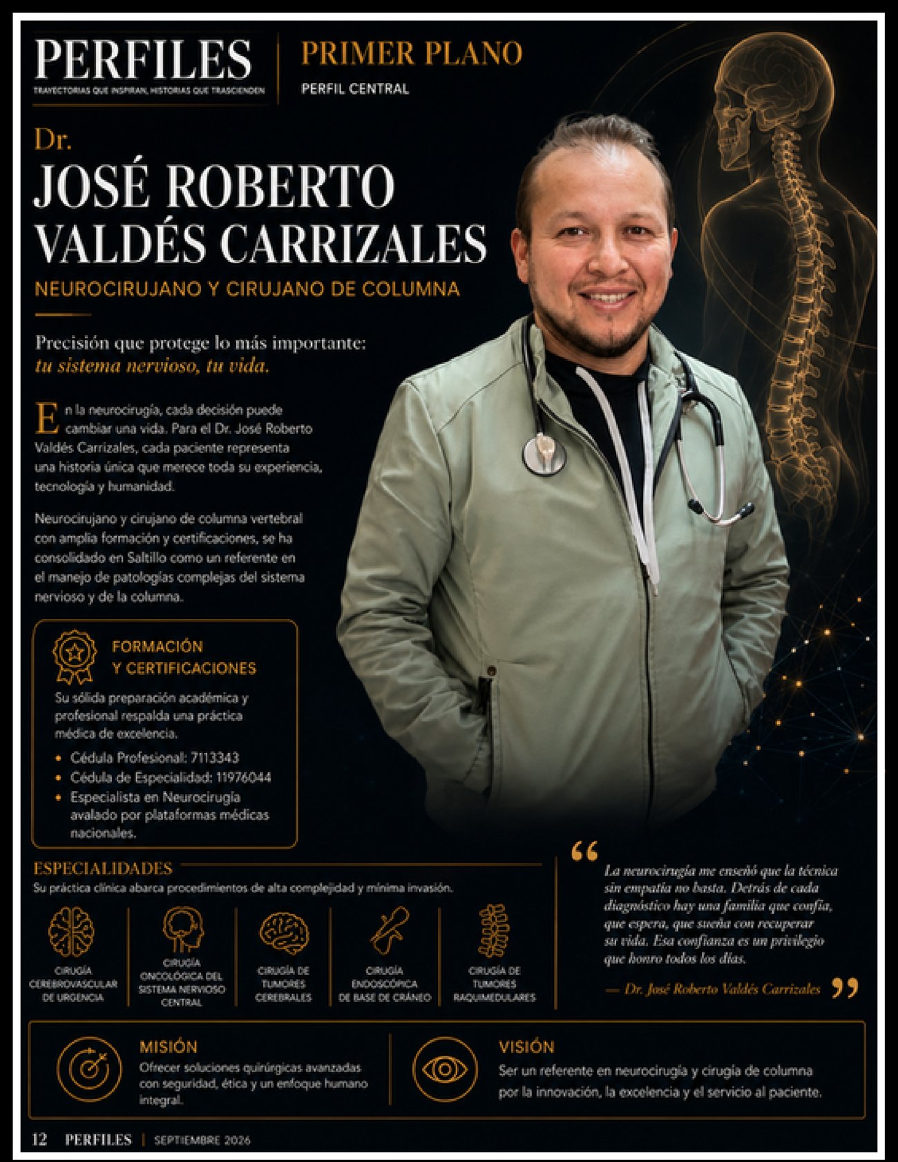 Perfil Central — Dr. José Roberto Valdés Carrizales en la revista PERFILES